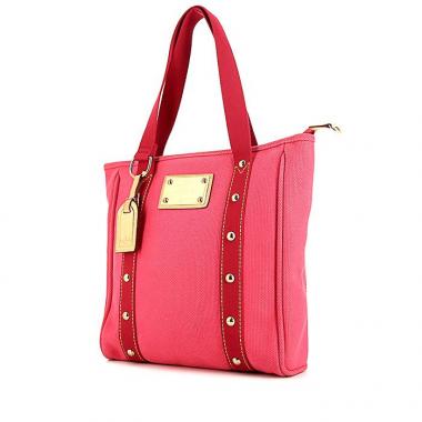 Shopping bag Louis Vuitton Antigua modello grande in tela rossa e rosa fucsia