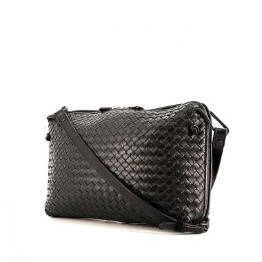 Borsa a tracolla Bottega Veneta Messenger in pelle intrecciata nera