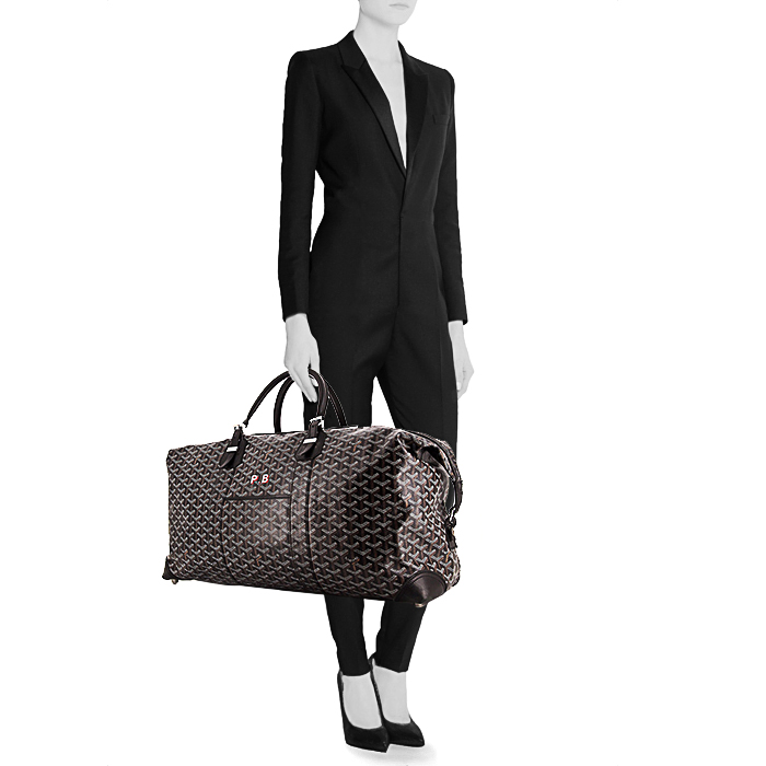 Goyard Boeing 55 travel bag in black monogram canvas and black leather - Detail D1