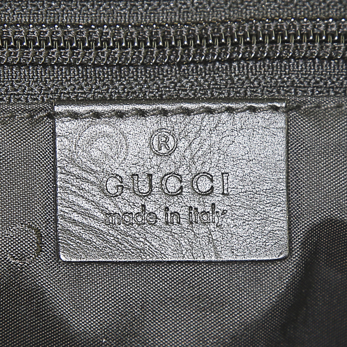 Borsa da viaggio Gucci in tela monogram nera e pelle nera - Detail D3