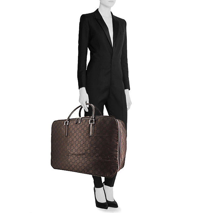 Sac de voyage Gucci en toile monogram marron et cuir glacé marron - Detail D1