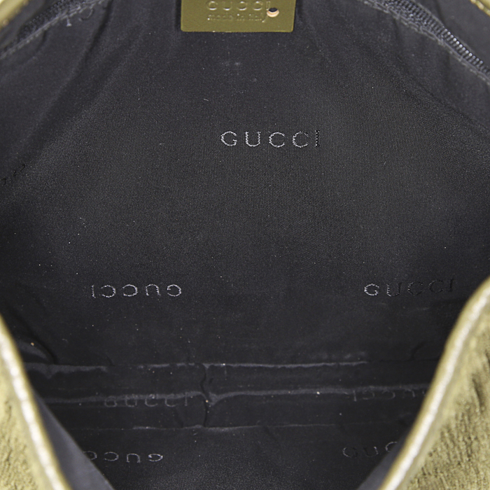 Bolso de mano Gucci Jackie en lona caqui y cuero verde - Detail D2