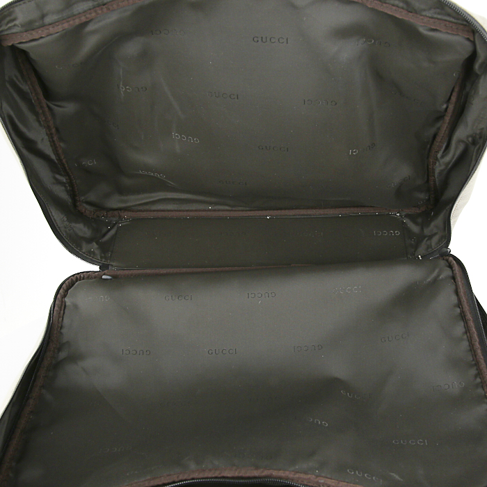 Sac de voyage Gucci en toile beige et cuir marron - Detail D2
