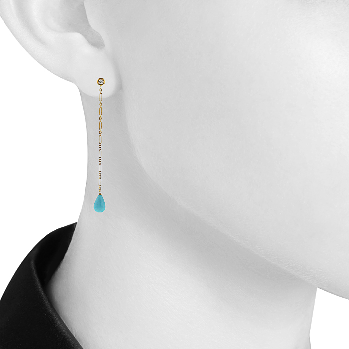 Paire de pendants d'oreilles Dior en or jaune,  diamants et turquoise - Detail D1