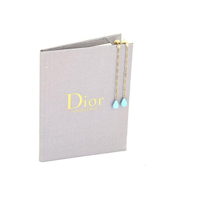 Orecchini pendenti Dior in oro giallo,  diamanti e turchese - Detail D2