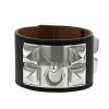 Bracelet manchette Hermes Médor en palladium et cuir noir - 00pp thumbnail