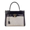 Hermes Monaco handbag in beige canvas and blue box leather - 360 thumbnail