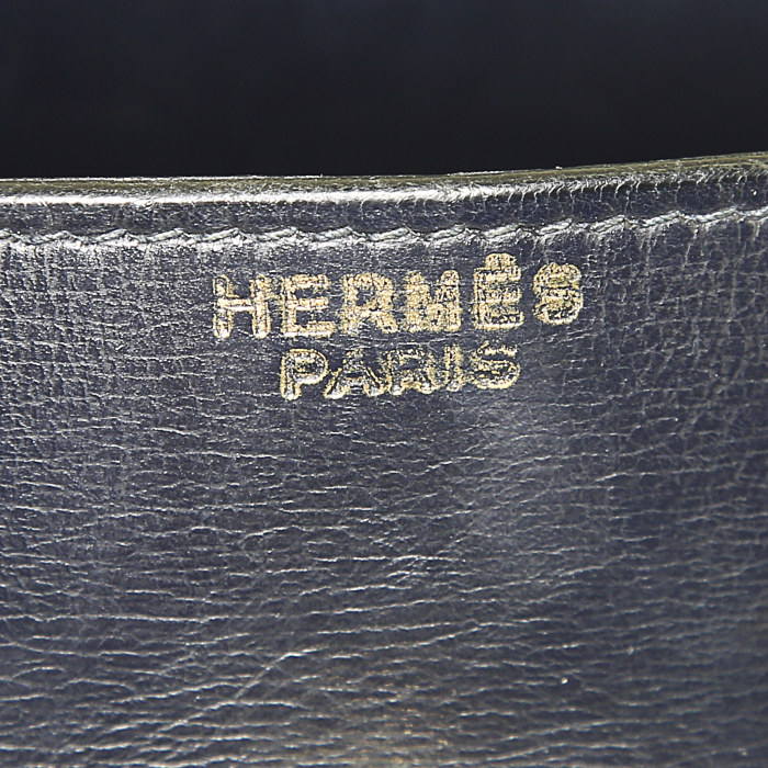 Sac à main Hermes Monaco en toile beige et cuir box bleu - Detail D3