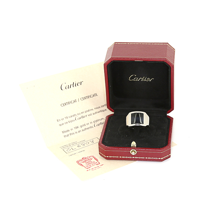 Cartier Santos-Dumont ring in white gold and hawk eye - Detail D2
