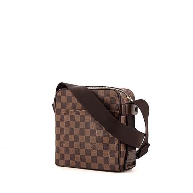 Borsa a tracolla Louis Vuitton Olav in tela a scacchi marrone e pelle lucida marrone