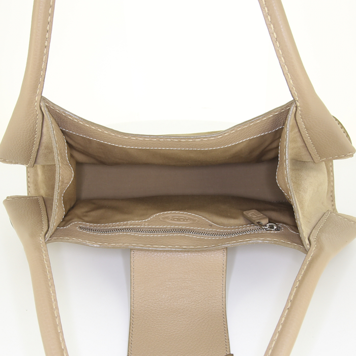Borsa da spalla o a mano Tod's in camoscio beige e pelle beige - Detail D2