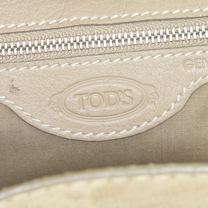 Borsa da spalla o a mano Tod's in camoscio beige e pelle beige - Detail D3