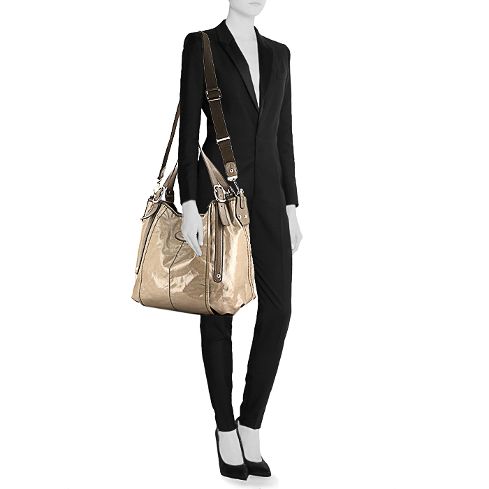 Shopping bag Tod's G-Bag in tela cerata color talpa e pelle color talpa - Detail D2