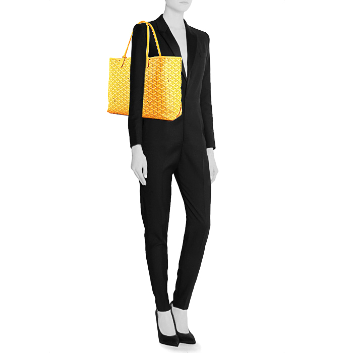 Sac cabas Goyard Saint-Louis en toile monogram jaune et cuir jaune - Detail D1