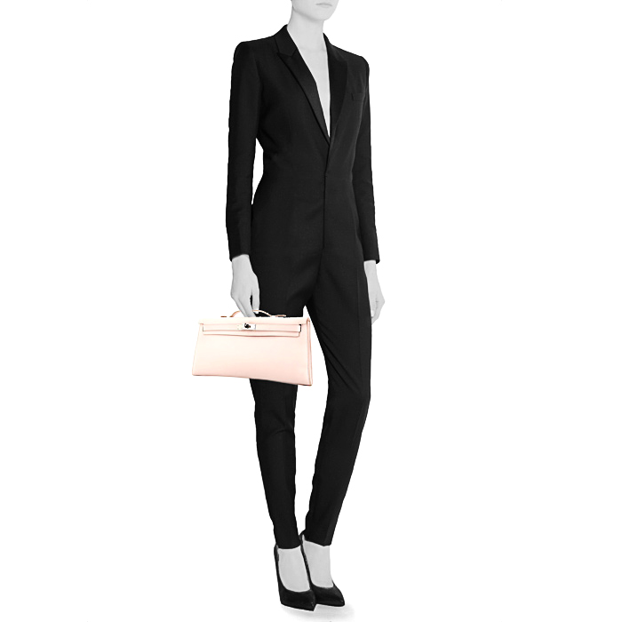 Hermès Kelly - Clutch pouch in varnished pink Swift leather - Detail D1