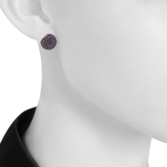 Boucheron Tentation Macaron earrings in white gold,  ruby and sapphires - Detail D1