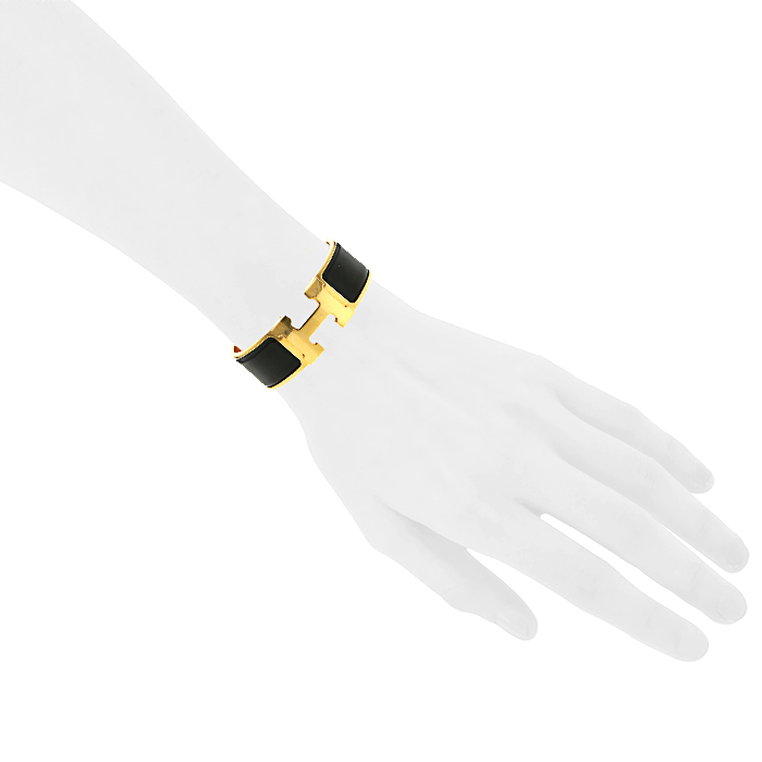 Opening Hermes Clic Clac medium model bracelet in gold plated and enamel - Detail D1