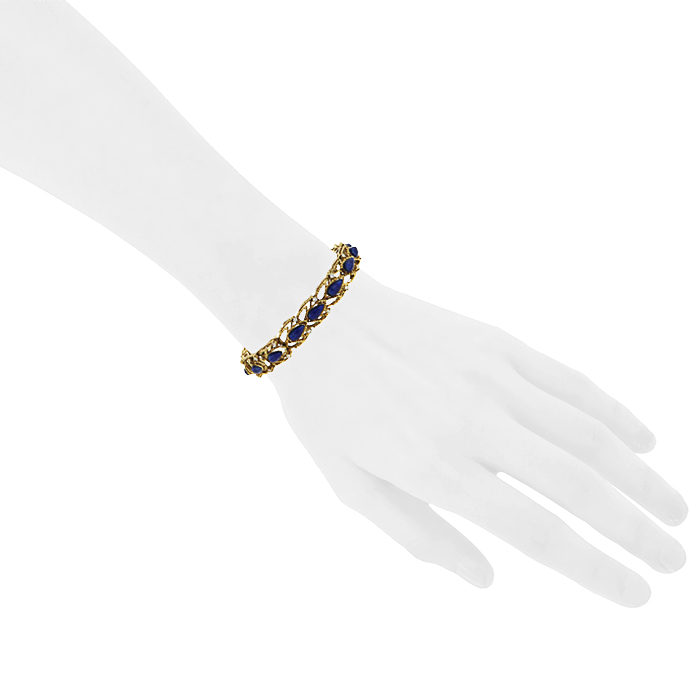 Bracciale Vintage in oro giallo,  smalto blu e diamanti - Detail D1
