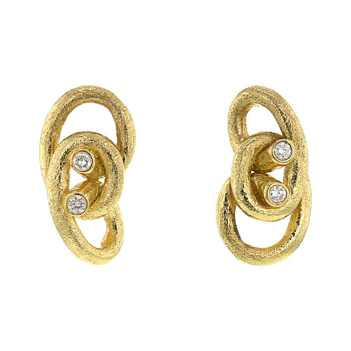 Paire de boucles d'oreilles Vintage en or jaune 14 carats et diamants - 00pp