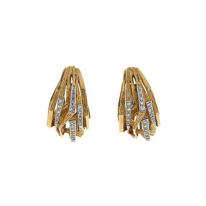 Vintage 1970's earrings in yellow gold,  white gold and diamonds - 00pp