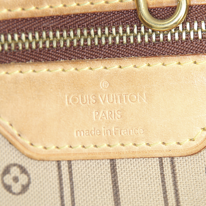 Sac cabas Louis Vuitton Neverfull en toile monogram marron et cuir naturel - Detail D3