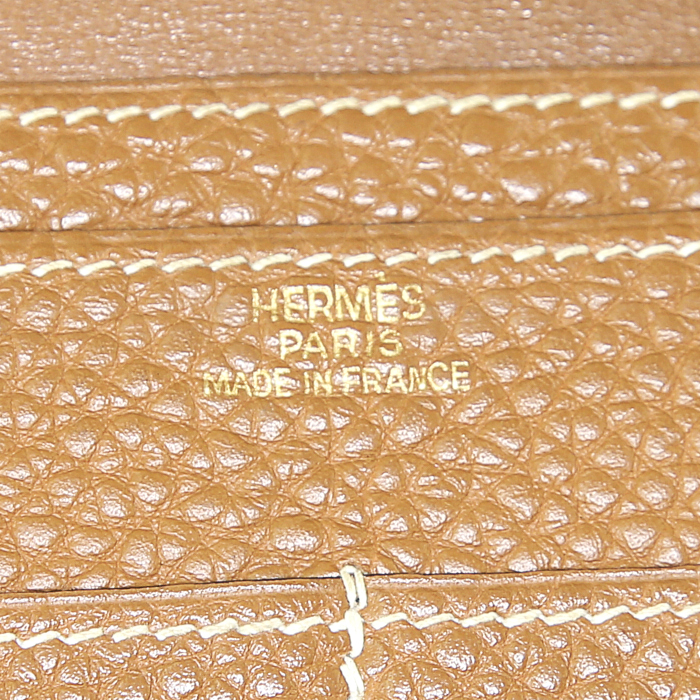 Portefeuille Hermes Dogon - Pocket Hand en cuir togo gold - Detail D3