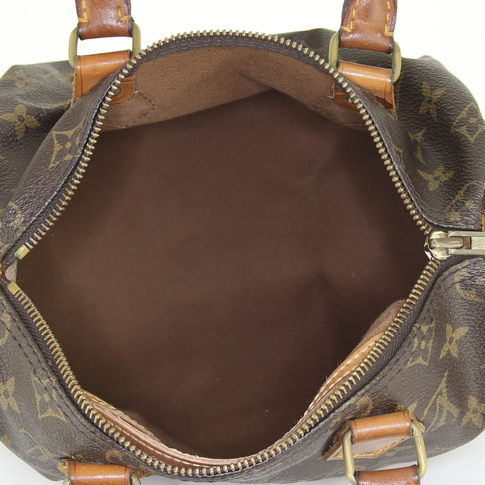 Borsa Louis Vuitton Speedy 25 cm in tela monogram cerata marrone e pelle naturale - Detail D2