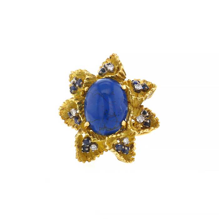 Bague Vintage en or jaune,  diamants et saphirs et en agate bleue - 00pp