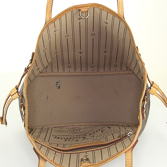 Sac cabas Louis Vuitton Neverfull moyen modèle en toile monogram enduite et cuir naturel - Detail D2