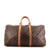 Borsa da viaggio Louis Vuitton Keepall 50 cm in tela monogram marrone e pelle naturale - 360 thumbnail