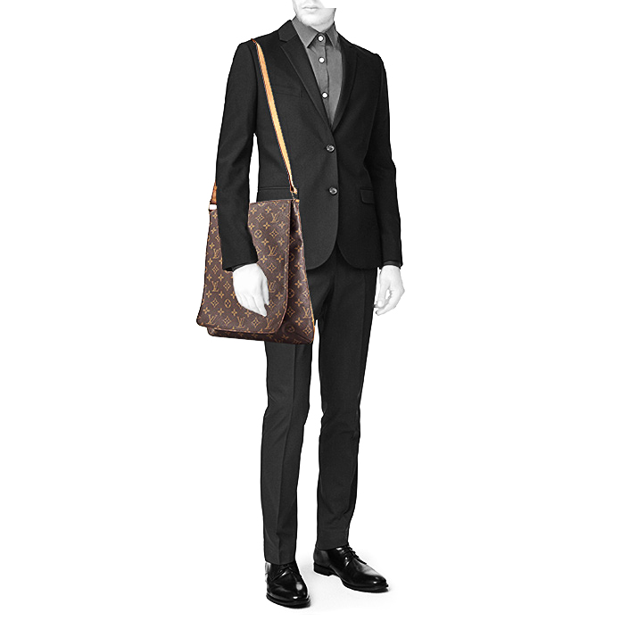 Bolso para llevar al hombro Louis Vuitton Musette modelo grande en lona Monogram revestida y cuero natural - Detail D1