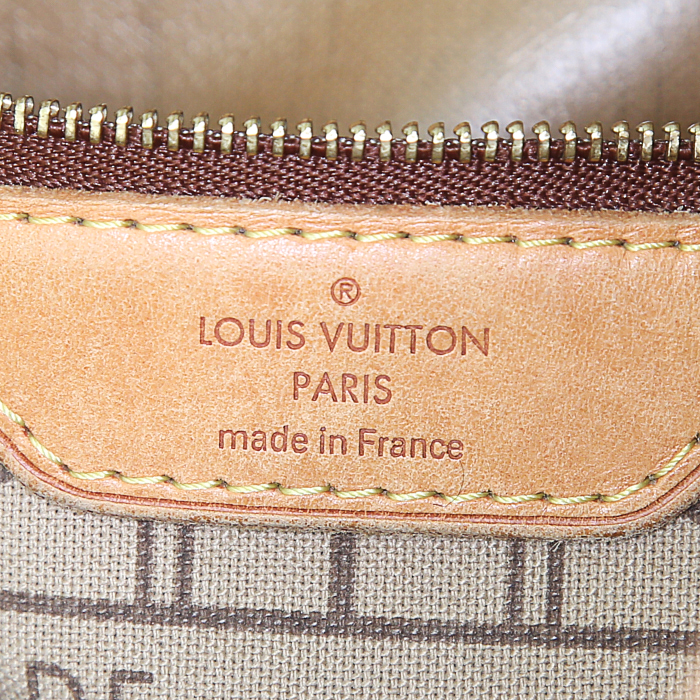 Louis Vuitton Neverfull small model shopping bag in monogram canvas and natural leather - Detail D3