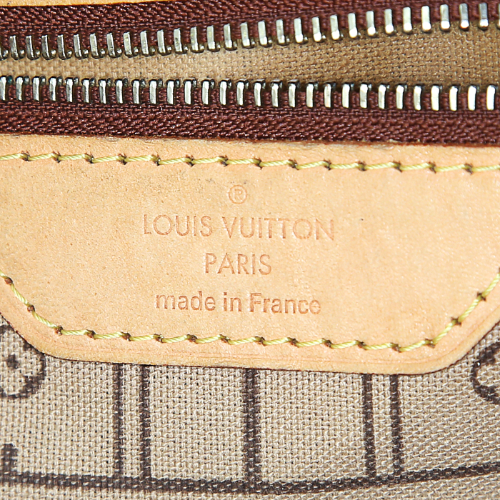 Shopping bag Louis Vuitton Neverfull modello piccolo in tela monogram cerata e pelle naturale - Detail D3