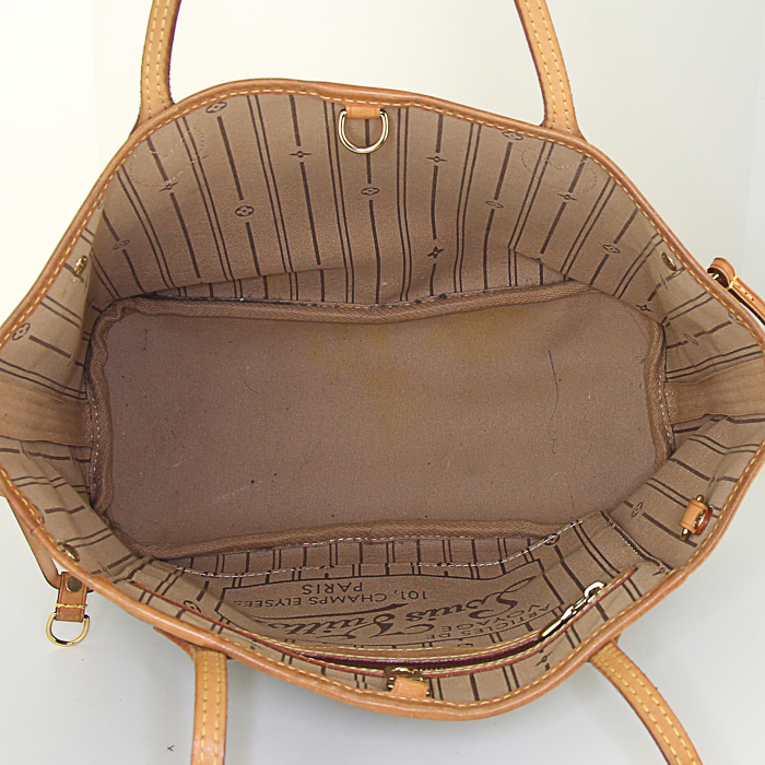 Shopping bag Louis Vuitton Neverfull modello piccolo in tela monogram cerata e pelle naturale - Detail D2
