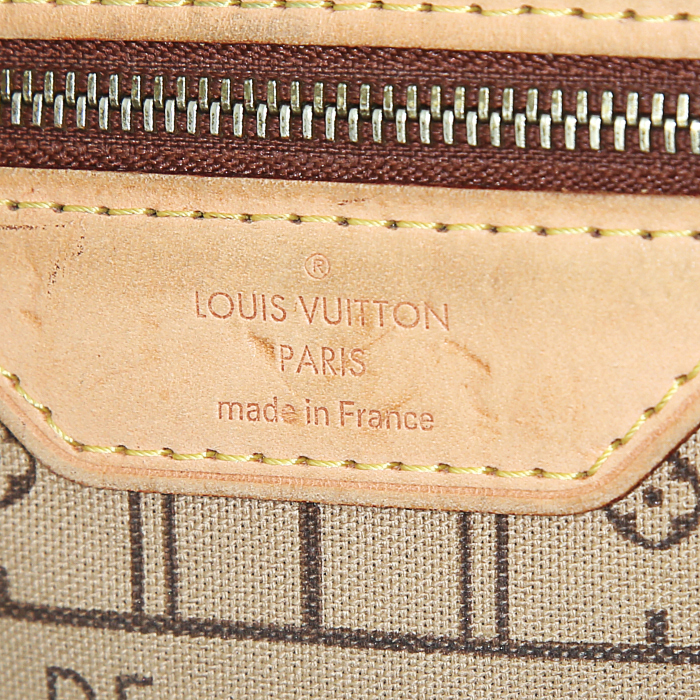 Louis Vuitton Neverfull small model shopping bag in monogram canvas and natural leather - Detail D3