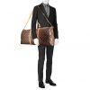 Borsa da viaggio Louis Vuitton Keepall 60 cm in tela monogram marrone e pelle naturale - Detail D1 thumbnail