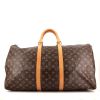 Bolsa de viaje Louis Vuitton Keepall 55 cm en lona Monogram y cuero natural - 360 thumbnail