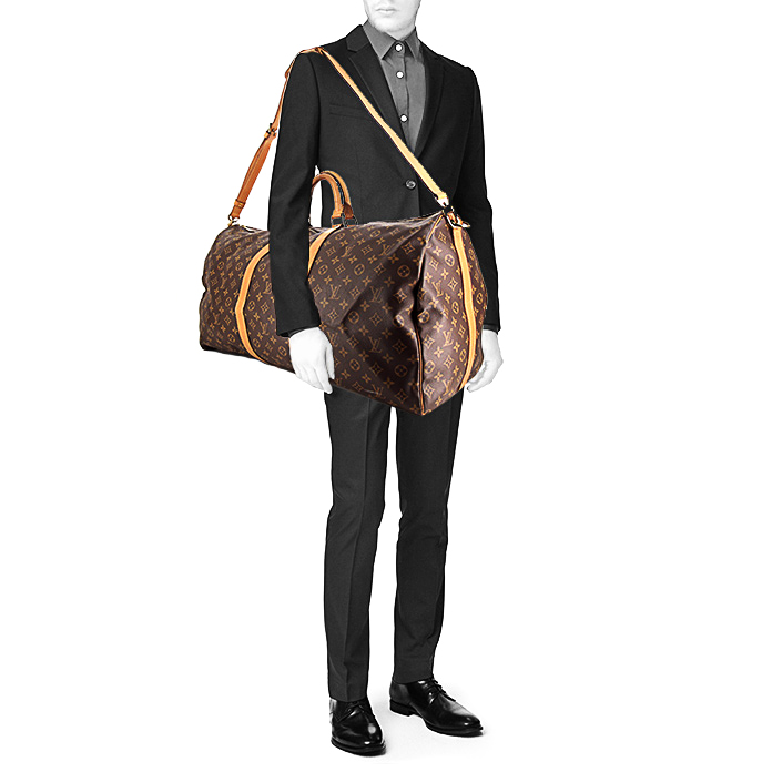 Louis Vuitton  Keepall 55 travel bag  in brown monogram canvas  and natural leather - Detail D1