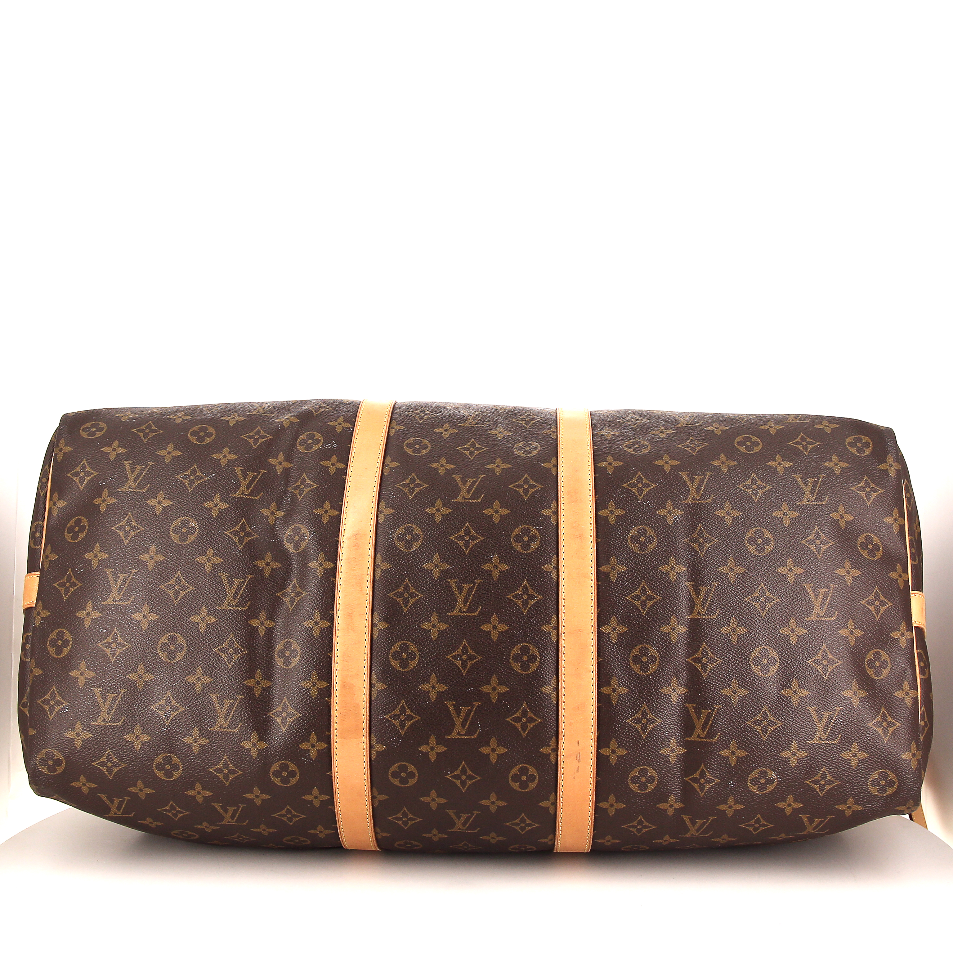 Sac de voyage Louis Vuitton  Keepall 55 en toile monogram marron et cuir naturel - Detail D3