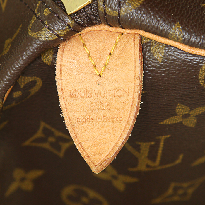 Bolsa de viaje Louis Vuitton Keepall 50 cm en lona Monogram marrón y cuero natural - Detail D3