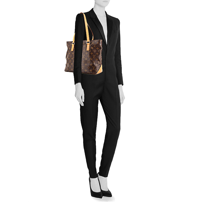 Bolso Cabás Louis Vuitton Piano en lona Monogram marrón y cuero natural - Detail D1