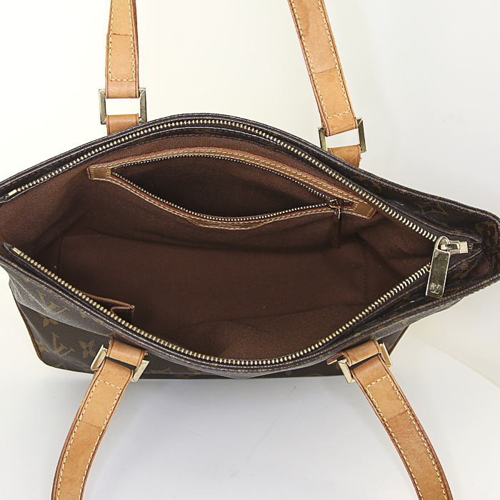 Bolso Cabás Louis Vuitton Piano en lona Monogram marrón y cuero natural - Detail D2