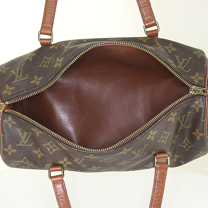 Borsa Louis Vuitton Papillon in tela monogram cerata e pelle marrone - Detail D2