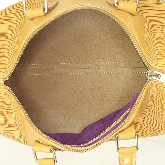 Sac à main Louis Vuitton Speedy 25 cm en cuir épi jaune - Detail D2