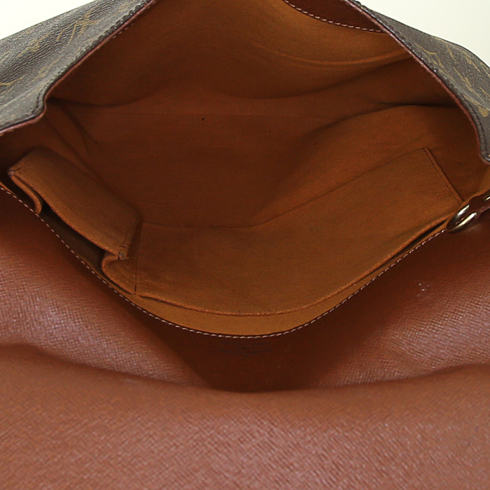 Borsa a spalla Louis Vuitton Musette in tela monogram marrone e pelle naturale - Detail D2