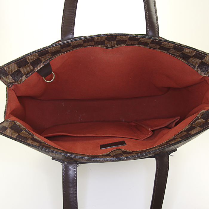 Bolso de mano Louis Vuitton Parioli en lona a cuadros marrón y cuero marrón - Detail D2