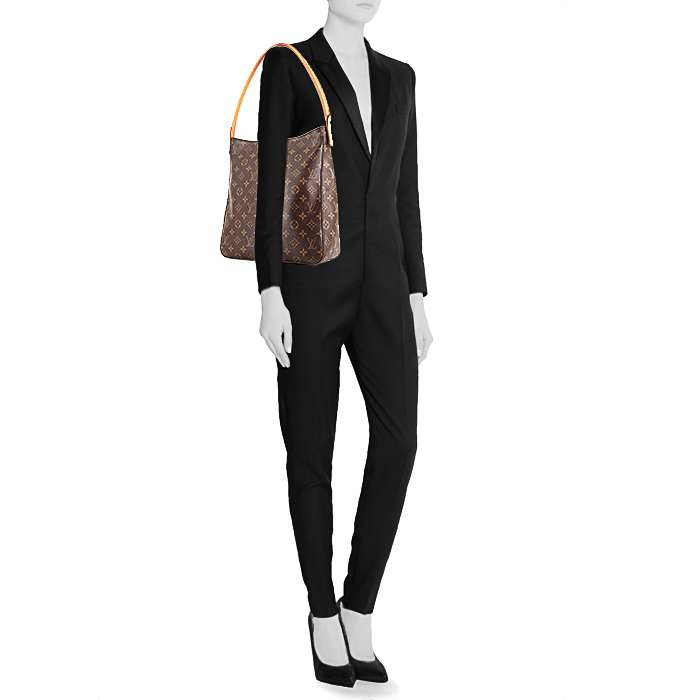 Louis Vuitton Looping large model handbag in brown monogram canvas and natural leather - Detail D1