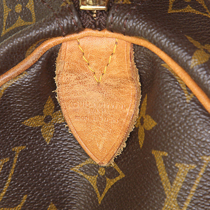 Bolsa de viaje Louis Vuitton Keepall 45 en lona Monogram marrón y cuero natural - Detail D3