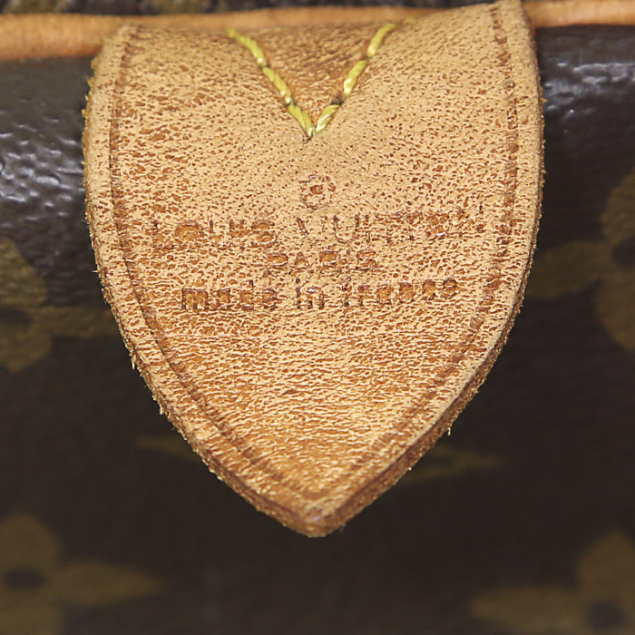 Borsa da viaggio Louis Vuitton Keepall 45 in tela monogram marrone e pelle naturale - Detail D3