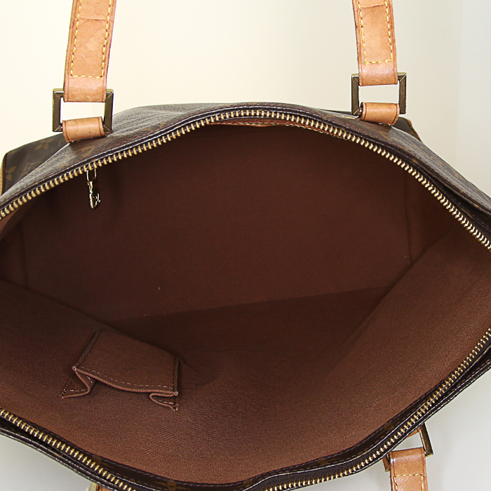 Shopping bag Louis Vuitton  Piano in tela monogram cerata marrone e pelle naturale - Detail D2